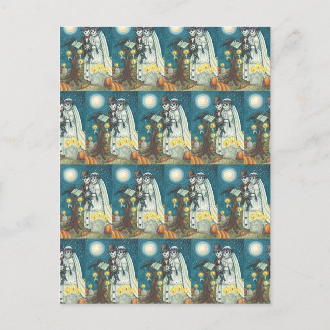 CARTE POSTALE VOWS DE CEMETERRE, SKELETON MARIAGE, MARÉE ET GROO (Devant)