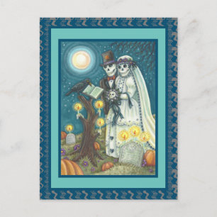 CARTE POSTALE VOWS DE CEMETERRE, SKELETON MARIAGE, MARÉE ET GROO