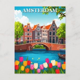 Carte Postale Voyage à Amsterdam avec des tulipes