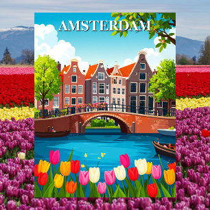 Carte Postale Voyage à Amsterdam avec des tulipes