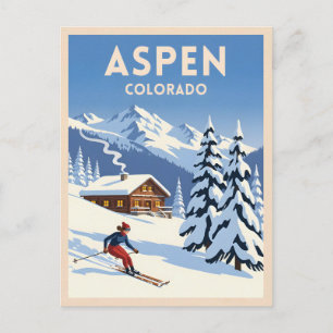 Carte Postale Voyage à Aspen Colorado Ski Vintage Rétro