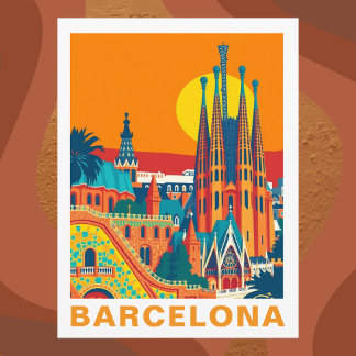 Carte Postale Voyage à Barcelone Espagne Vintage