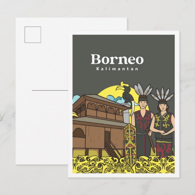 Carte Postale Voyage à Bornéo Dayak Kalimanta Indonésie (Devant / Derrière)