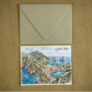 Carte Postale Voyage à Capri Italie Aquarelle Minimaliste