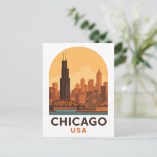 Carte Postale Voyage à Chicago USA Vintage – Ciel de la ville ré