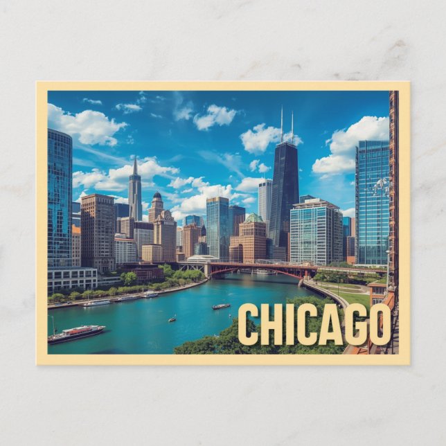 Carte Postale Voyage à Chicago Vintage (Devant)