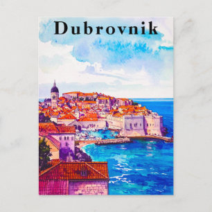 Carte Postale Voyage à Dubrovnik Rétro Vieille Ville Aquarelle