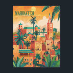 Carte Postale Voyage à Marrakech<br><div class="desc">Cette carte postale de voyage présente une illustration sereine et chaleureuse représentant l'horizon de Marrakech. C'est une grande carte postale orientale pour les voyageurs qui prévoient de visiter Marrakech ou pour ceux qui ont voyagé Marrakech et qui envoient une carte postale à leur famille ou à leurs amis.</div>