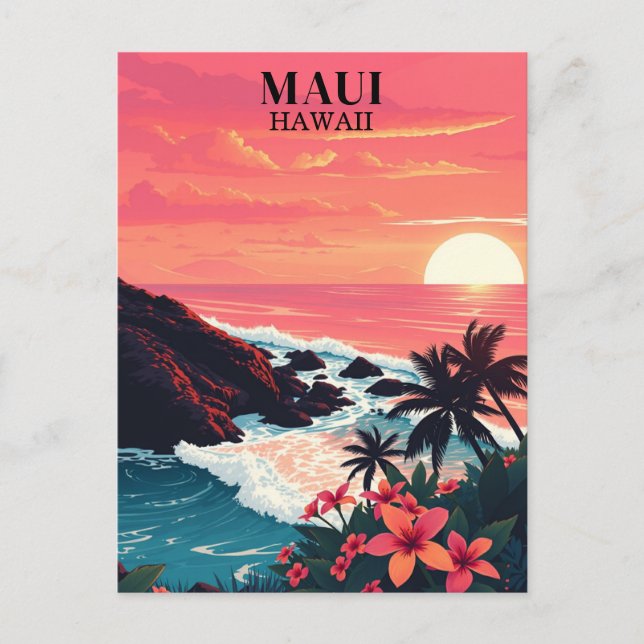 Carte Postale Voyage à Maui Hawaii Coucher de soleil Rétro (Devant)
