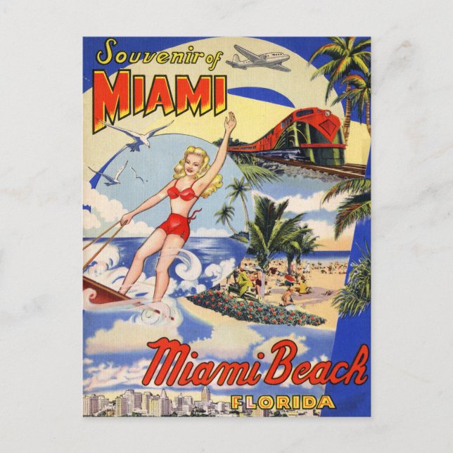 Carte Postale Voyage à Miami Beach Floride Vintage (Devant)