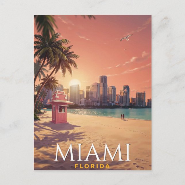 Carte Postale Voyage à Miami Floride Plage du coucher de soleil (Devant)