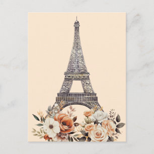 Carte Postale Voyage à Paris Tour Eiffel Fleurs Magnifiques