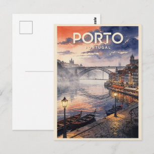 Carte Postale Voyage à Porto au Portugal Style Rétro