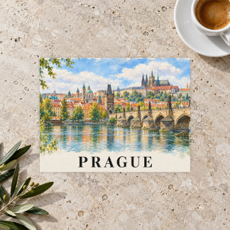 Carte Postale Voyage à Prague sur le pont Charles en aquarelle