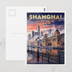 Carte Postale Voyage à Shanghai Chine Vintage