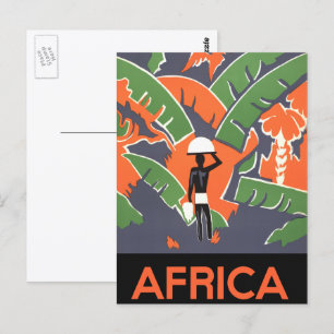 Carte Postale Voyage Art Déco vintage, Amérindien dans la jungle