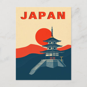Carte Postale Voyage au Japon Art Pagode Temple Rétro