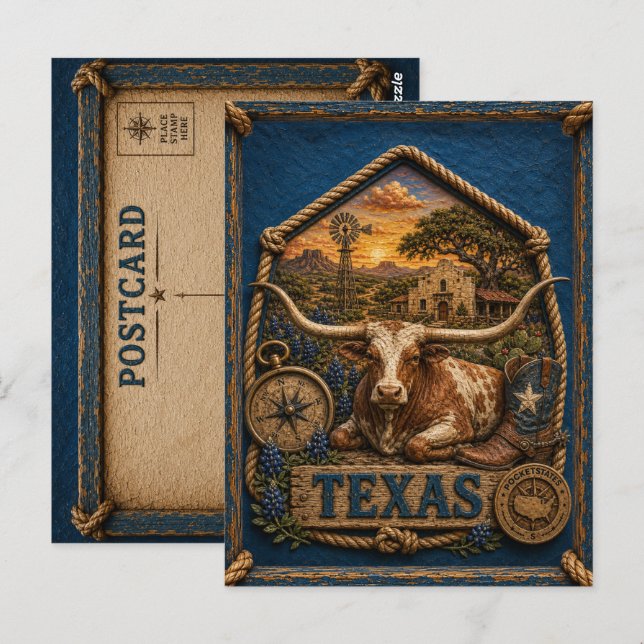 Carte Postale Voyage au Texas Vintage (Devant / Derrière)