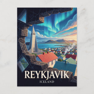 Carte Postale Voyage aux aurores boréales à Reykjavik Islande