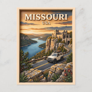 Carte Postale Voyage dans le Missouri Lac Ozarks Château SUV Vin
