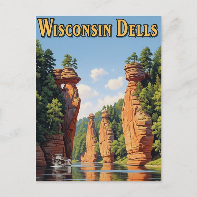 Carte Postale Voyage dans le Wisconsin Dells vintage (Devant)
