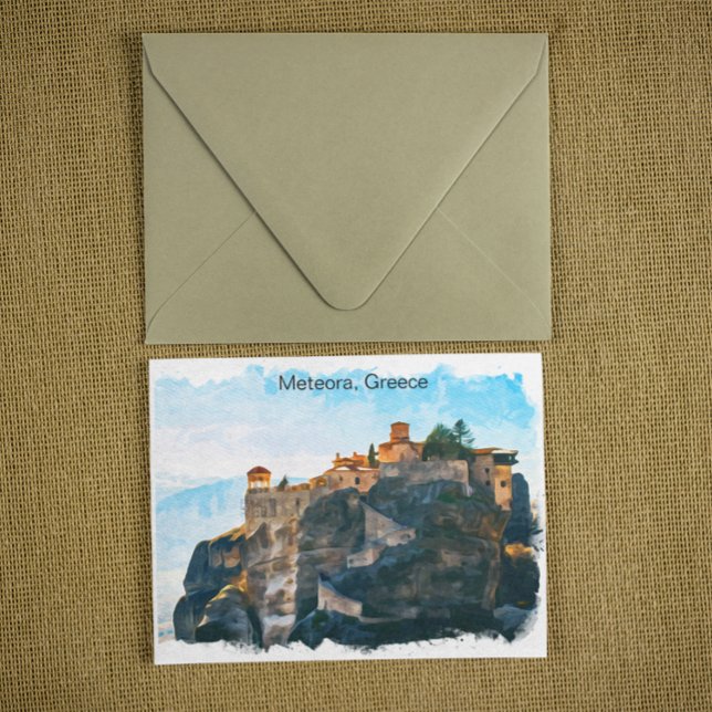Carte Postale Voyage d'aquarelle Meteora Grèce (meteora greece watercolor postcard)
