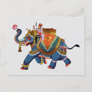 Carte Postale Voyage de l'Éléphant Royal : Dessin Folklorique In
