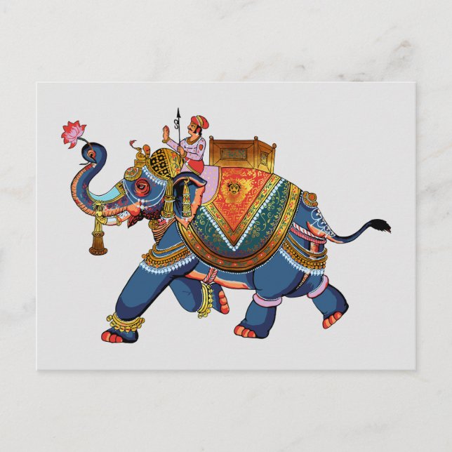 Carte Postale Voyage de l'Éléphant Royal : Dessin Folklorique In (Devant)