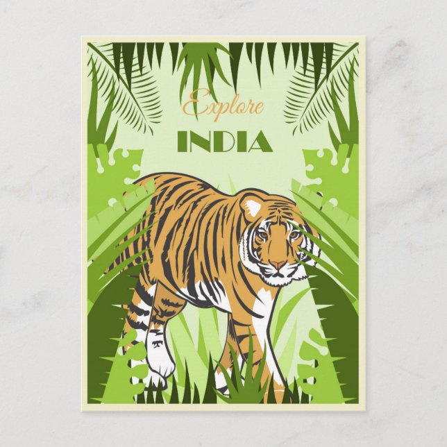 Carte Postale Voyage de Tiger en Inde vintage (Devant)