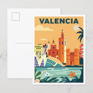 Carte Postale Voyage d'illustration Vintage Valencia Espagne