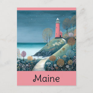 Carte Postale Voyage en aquarelle du phare de Maine Coast