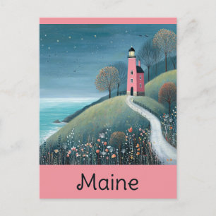 Carte Postale Voyage en aquarelle du phare de Maine Coast