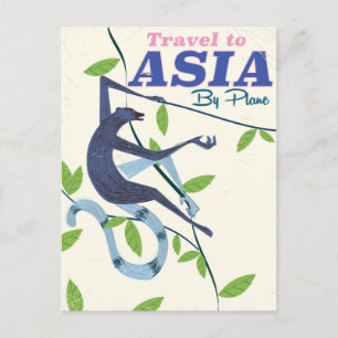 Carte Postale Voyage en Asie Impression vintage de voyage singe