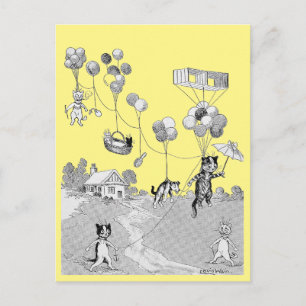 Carte Postale Voyage en ballon chat, Louis Wain
