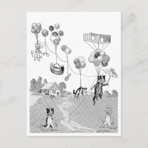 Carte Postale Voyage en ballon chat, Louis Wain