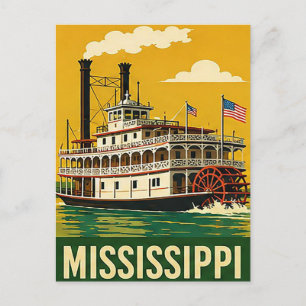 Carte Postale Voyage en bateau à vapeur sur le Mississippi