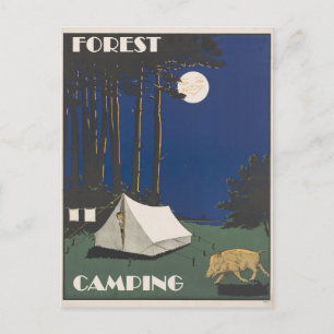 Carte Postale Voyage en Camping Forêt vintage