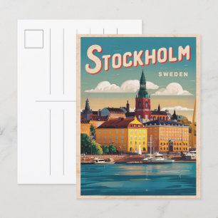 Carte Postale voyage en suède à stockholm cadeaux vintages au bo