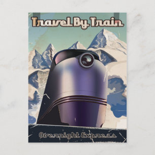 Carte Postale Voyage en train art vintage Sci-Fi
