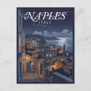 Carte Postale Voyage nocturne à Naples Italie vintage