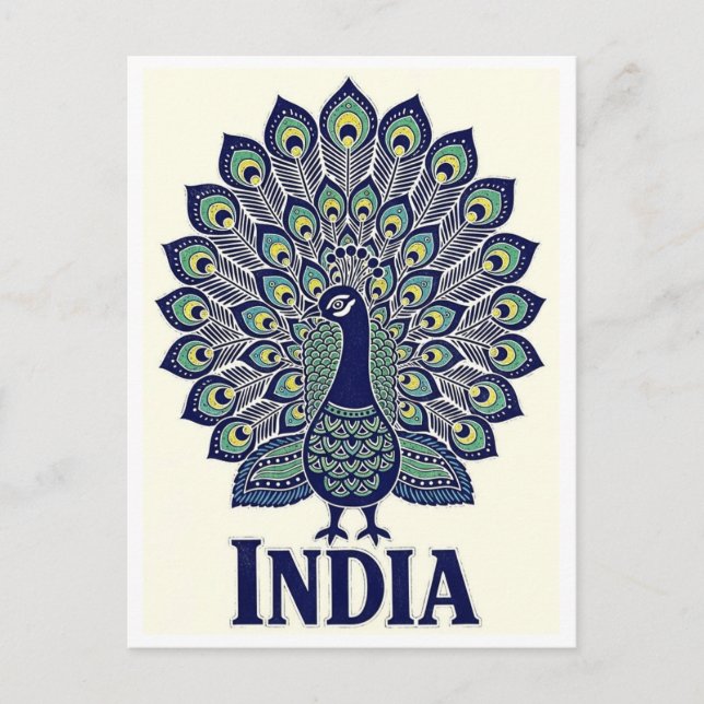 Carte Postale Voyage Paon Inde (Devant)