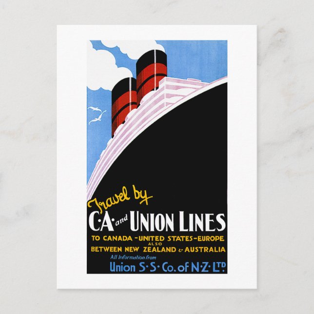 Carte Postale Voyage par C et A et par Union Lines (Devant)