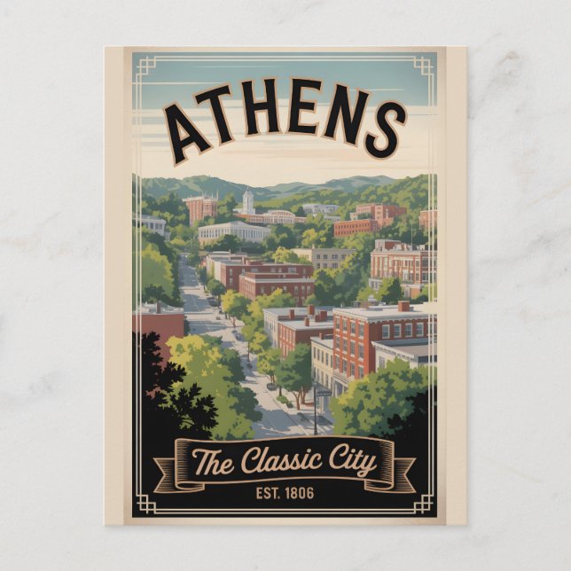 Carte Postale Voyage Rétro à Athens Georgia  (Devant)