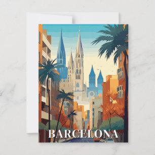 Carte Postale Voyage Rétro à Barcelone, Espagne