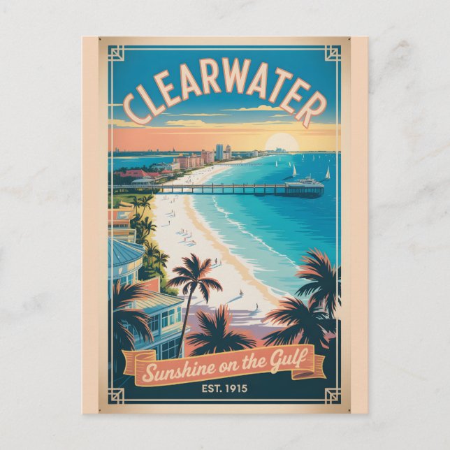 Carte Postale Voyage Rétro à Clearwater Floride (Devant)