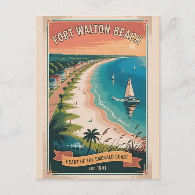 Carte Postale Voyage Rétro à Fort Walton Beach Floride (Devant)