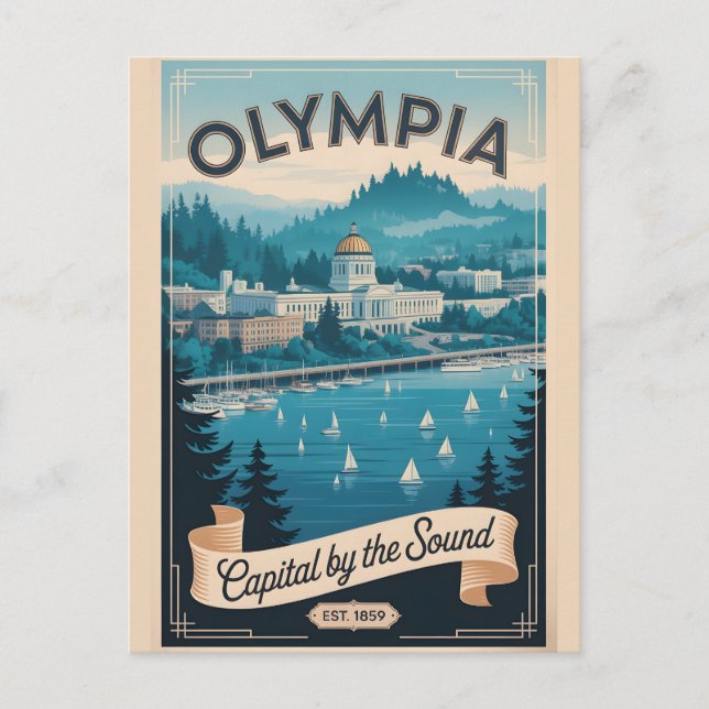 Carte Postale Voyage Rétro à Olympia Washington (Devant)