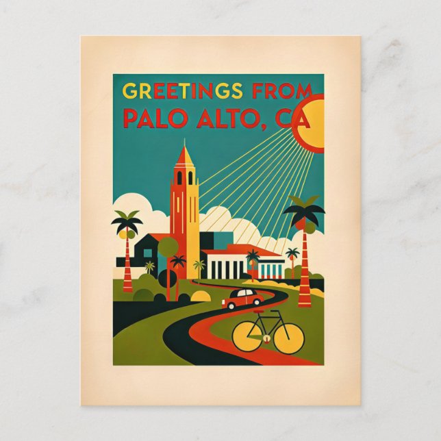 Carte Postale Voyage Rétro à Palo Alto CA (Devant)