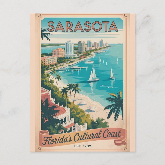 Carte Postale Voyage rétro à Sarasota Floride (Devant)