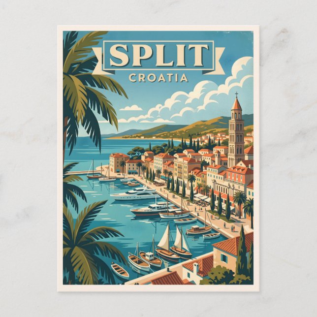 Carte Postale Voyage rétro à Split en Croatie (Devant)
